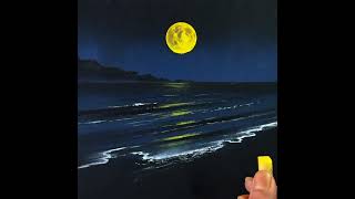 Moonlight Over The Sea Oil Pastel Night Scenery