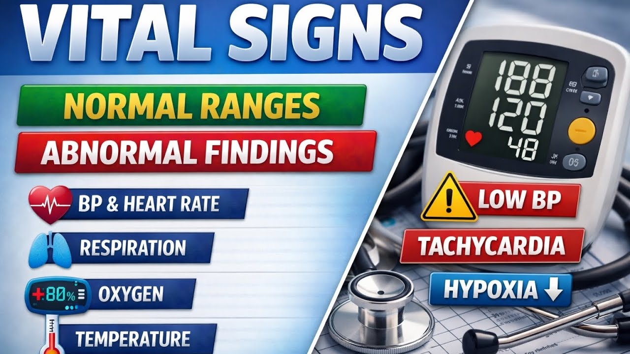 Normal Vital Signs & Abnormal Findings | Blood Pressure, HR, RR, SpO₂ & Temp Explained