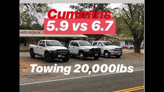 5.9 VS 6.7 CUMMINS TOWING 20,000LBS TOWING BATTLE!!!!