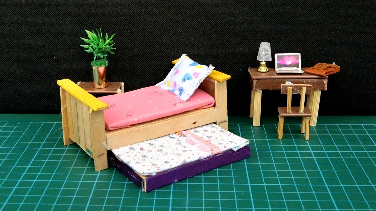 Miniature Dollhouse Popsicle Stick Bed 19 YouTube
