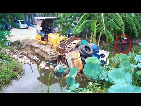 Impressive Zone! Great Komatsu D31P Dozer Clearing Trash and Replace With Soil, Trucks Transport