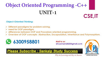 1.OOPs Concepts, Need of OOPs || OOPS using C++ || B.tech 2nd Semester   || Unit 1 Part 1 || CSE IT