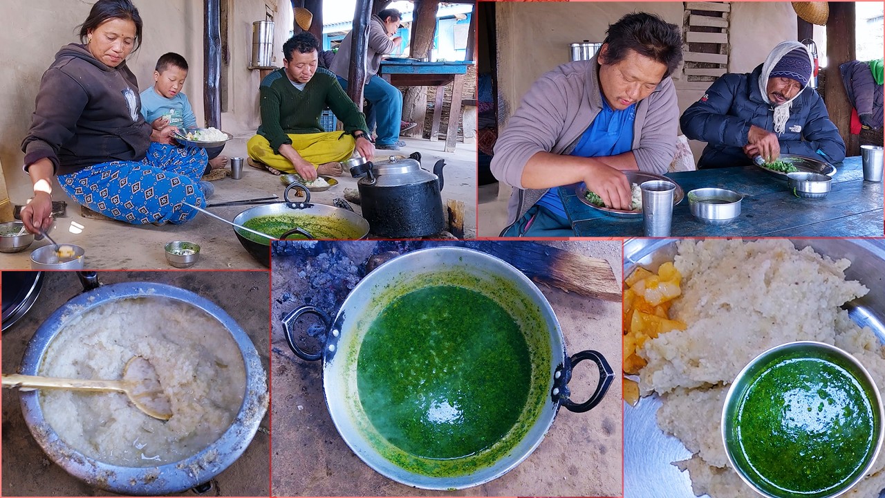 Nettle gravy curry & corn flour rice  सिस्नु र पिथे भात || bhumi family lunch with friends
