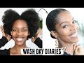 WASH DAY DIARIES | FROM AFRO TO SUPER SLEEK MIDDLE PART BUN ON 4B, 4C NATURAL HAIR #002