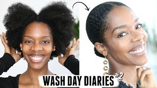 WASH DAY DIARIES | FROM AFRO TO SUPER SLEEK MIDDLE PART BUN ON 4B, 4C NATURAL HAIR #002