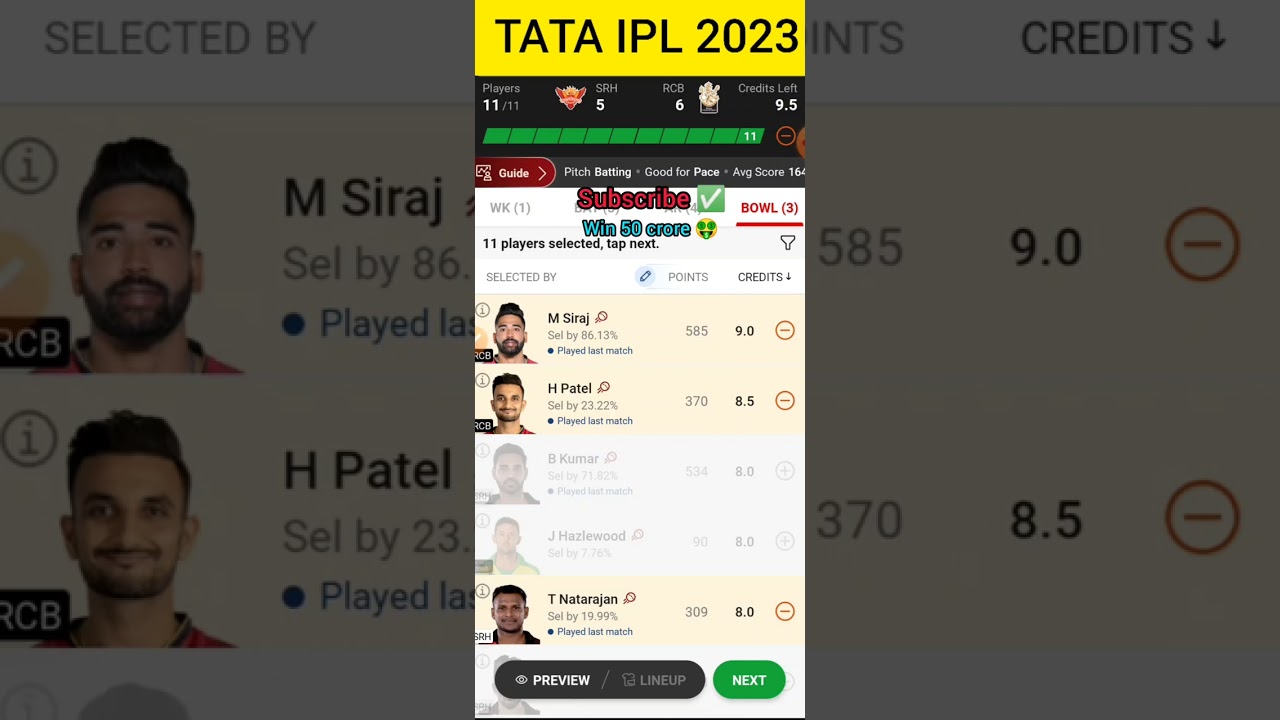 srh vs rcb dream11 prediction//TATA IPL 2023 🔥 