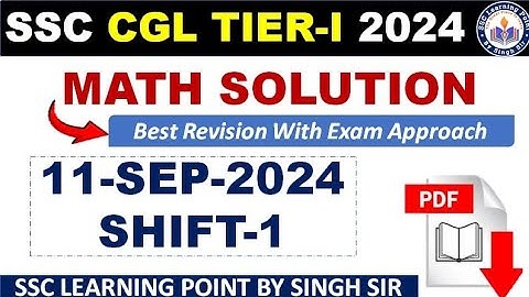 SSC CGL PRE 2024 || CGL (11 SEP, 2024 Shift-1) Math Solution by Singh Sir || #cgl2024 #ssccgl2024