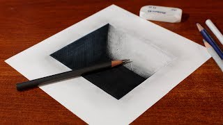 3d square draw easy paper hole illusion concrete trick