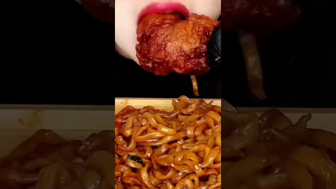 甜辣炸鸡🍗超粘稠炸酱面！ASMR吃播解压神器