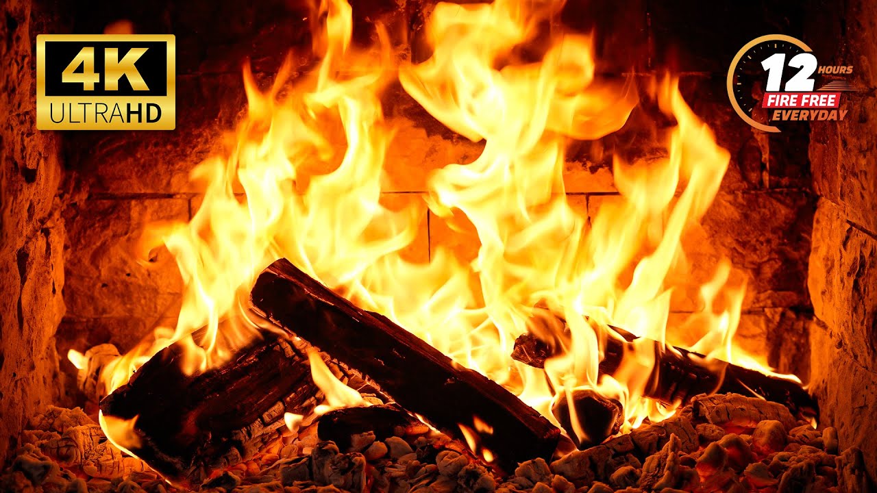 🔥 Cozy Fireplace 4K with Crackling Fire Sounds. Fireplace Burning ...