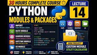 Python Modules & Packages Tutorial | Lecture 14 | Import, Math, Random, Datetime, OS & Custom Module