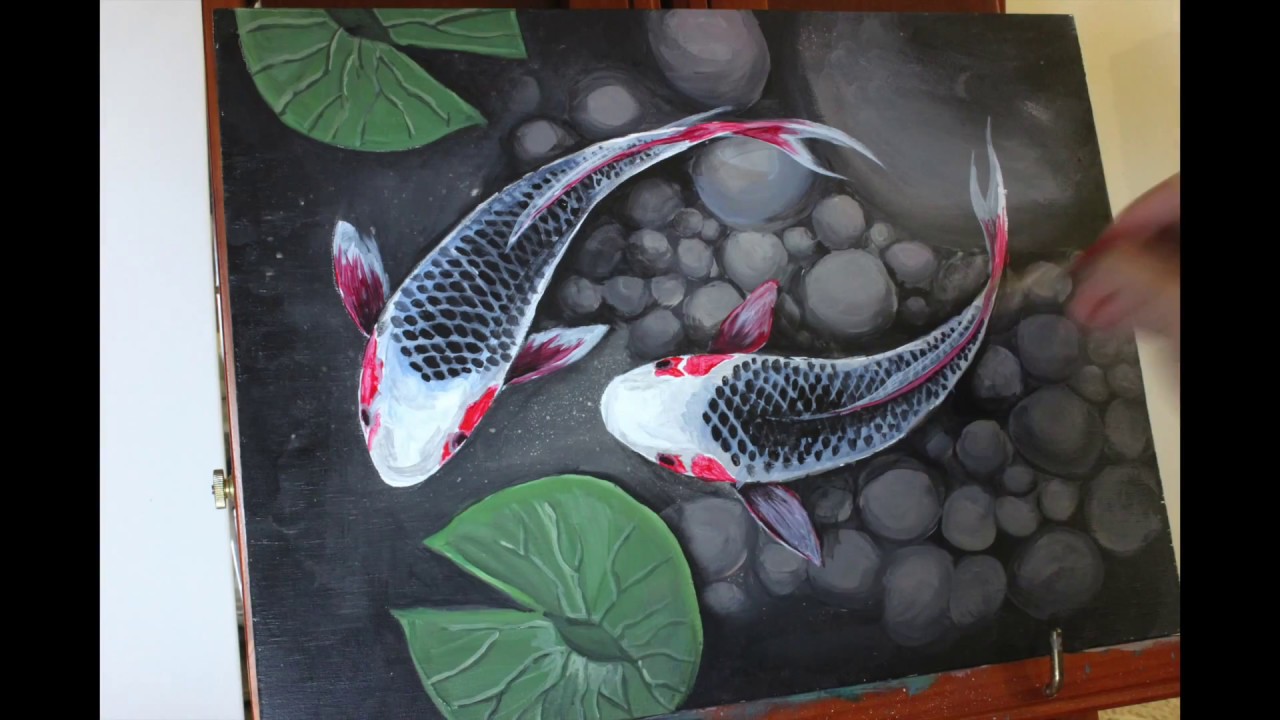 Meditative Koi Painting Time Lapse On Wood Youtube Koi Painting Painting Chinese Brush Painting