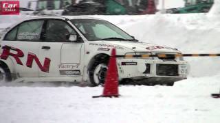 Kenjiro Shinozuka demonstrates driving a rally-spec Lancer