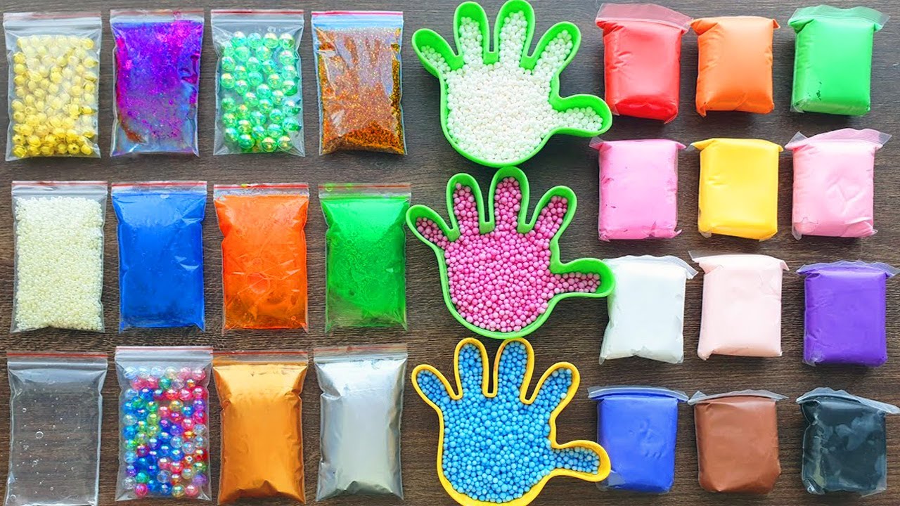 Making Crunchy Slime With Bags Foam Beads and Clay