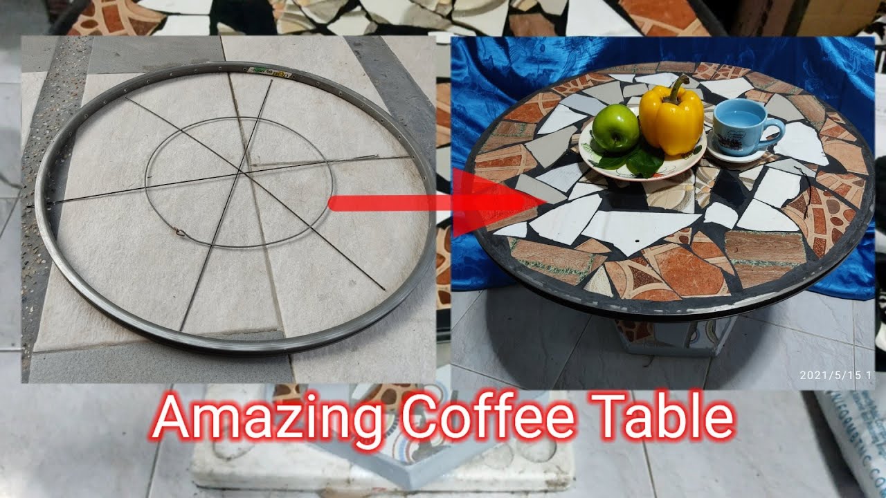 Amazing Idea Make Coffee Table Scrap Tile Cement โต๊ะปูนเศษกระเบื้องEp.3
