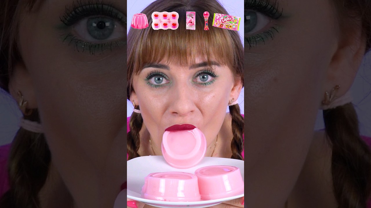 ASMR Pink Food Korean Pudding, Jello, Candy Mukbang 