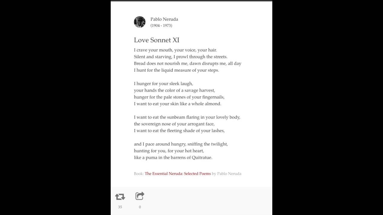 Love Sonnet Xi By Pablo Neruda You