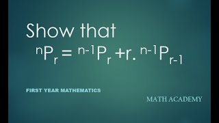 nPr=n-1Pr+r.(n-1)Pr-1 Ex 7.2 class 11| Mathematics|Permutation