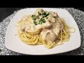 spaghetti con pechuga, tocineta y salchicha polaca(receta super  fácil)