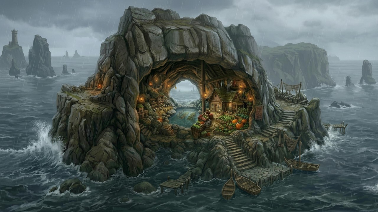 Rainy Day Life in a Cozy Cave House on a Deserted Island I Ghibli Silent Days