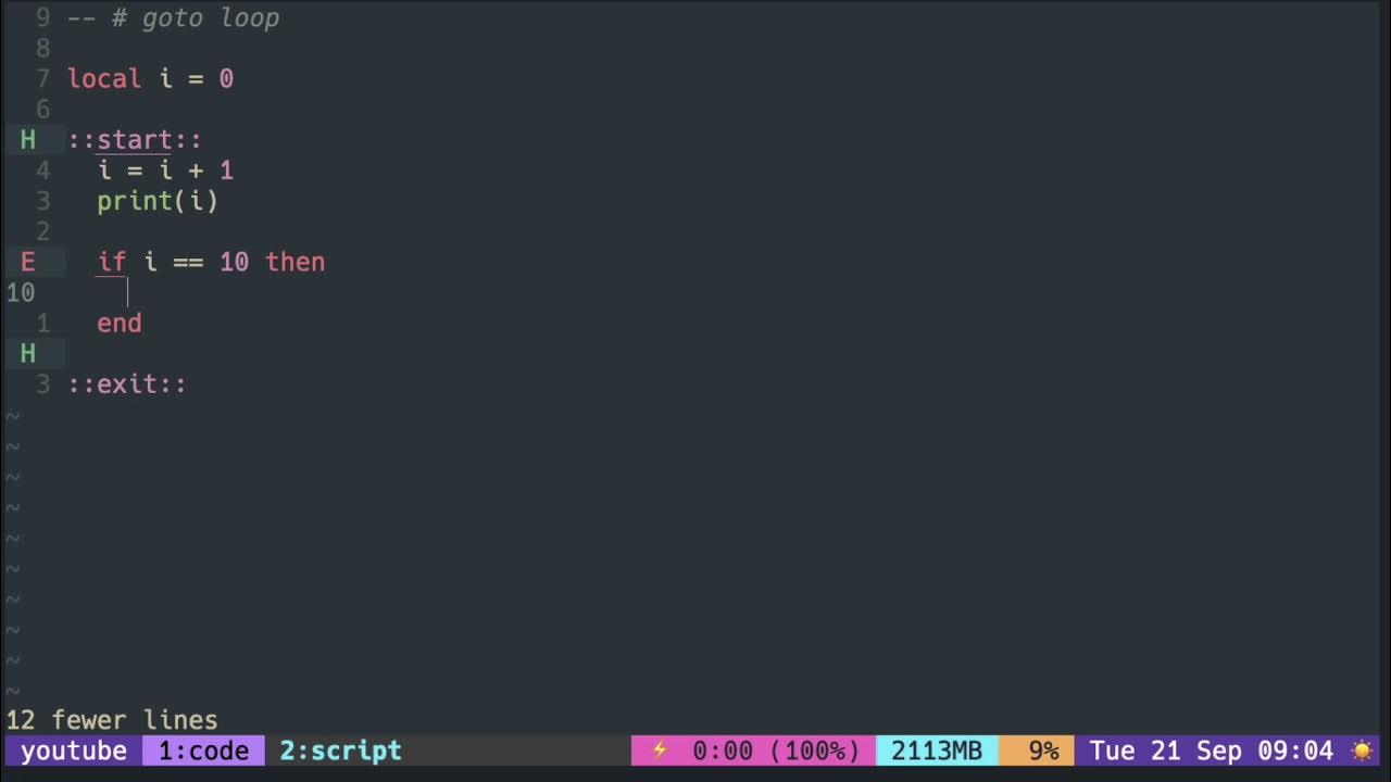 Lua Tutorial with Neovim: Loop ( with goto ) - YouTube