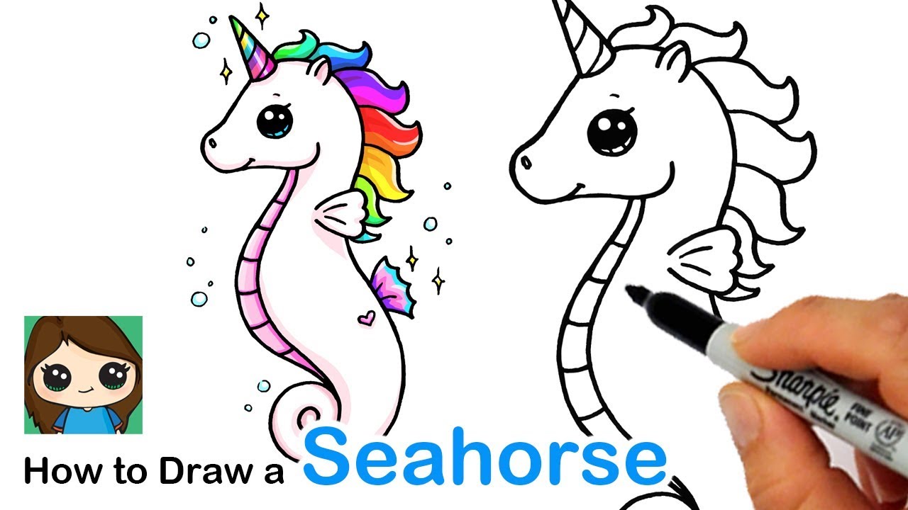 How to draw cute Kawaii UNICORN SEAHORSE l Como desenhar CAVALO MARINHO  UNICÓRNIO - Drawing to Draw 