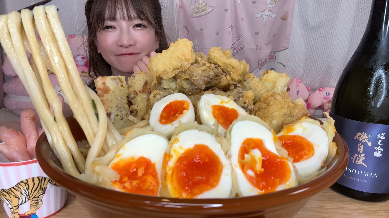 【大食い】もちもちおうどん天ぷら【もえあず】
