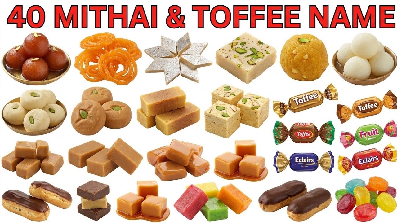 40 Mithai and Toffee Names | English Hindi Learning for Kids | popular ...