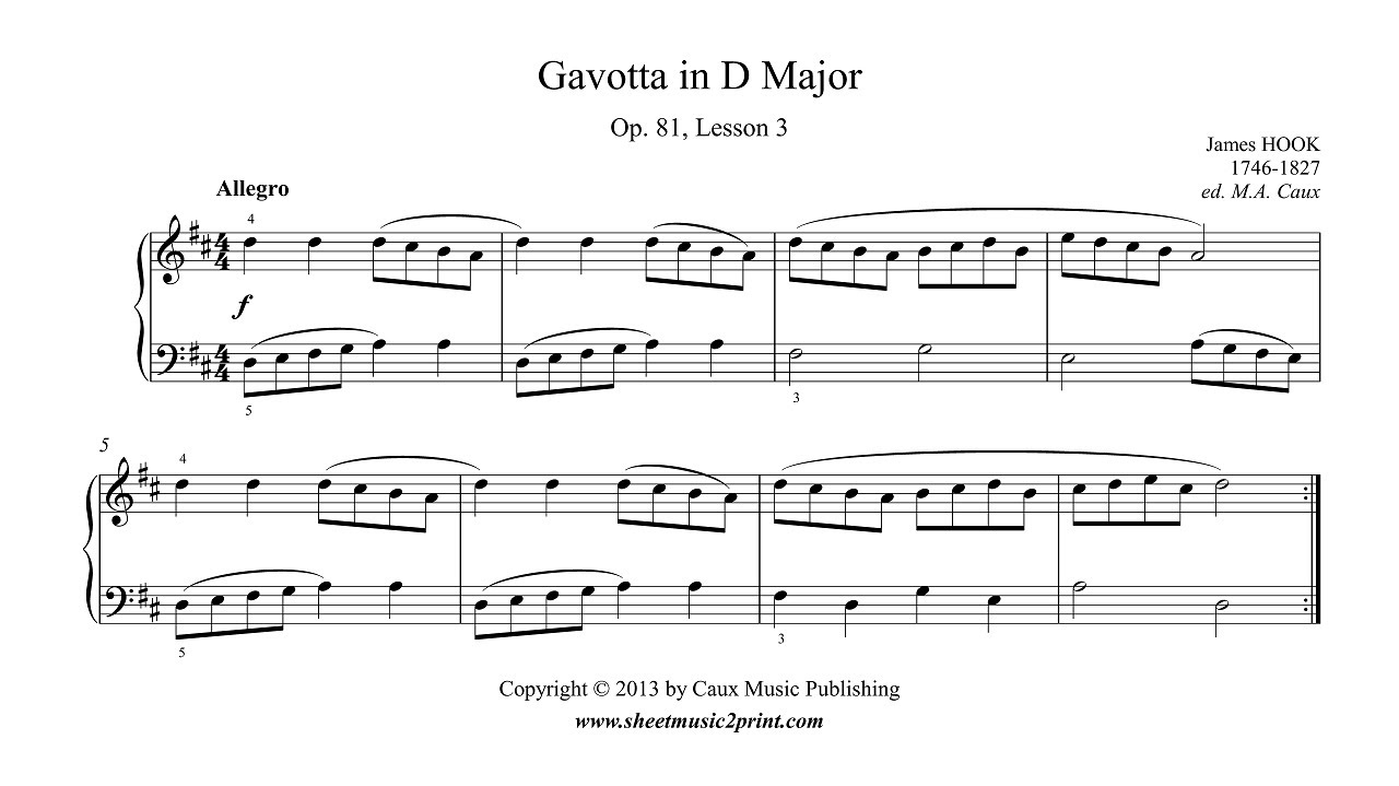 James Hook : Gavotta in D Major, Op. 81, Lesson 3