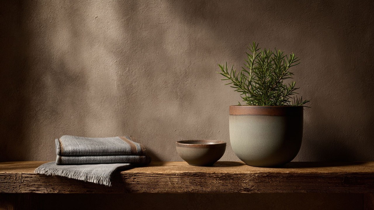 Rosemary Still Life in Warm Light  Minimalist Herb Frame TV Art Screensaver Neutral Mediterranean De