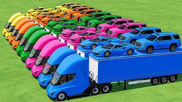 Transport With Colors | Lamborghini vs Big Cars & New Trucks In Fs22 | Farming Simulator 22