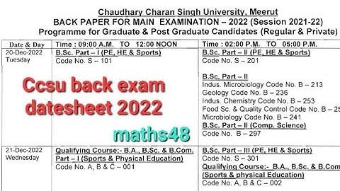Ccsu Back Exam Datesheet|Ccau Today Update|Back Exam Datesheet|@maths48_