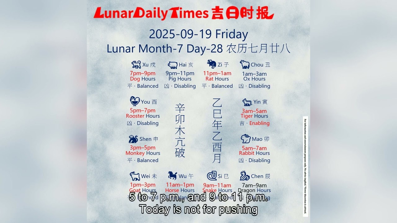 Lunar Calendar Insights | September 19, 2025 | Auspicious Hours & Daily Wisdom by Lunar Daily Times