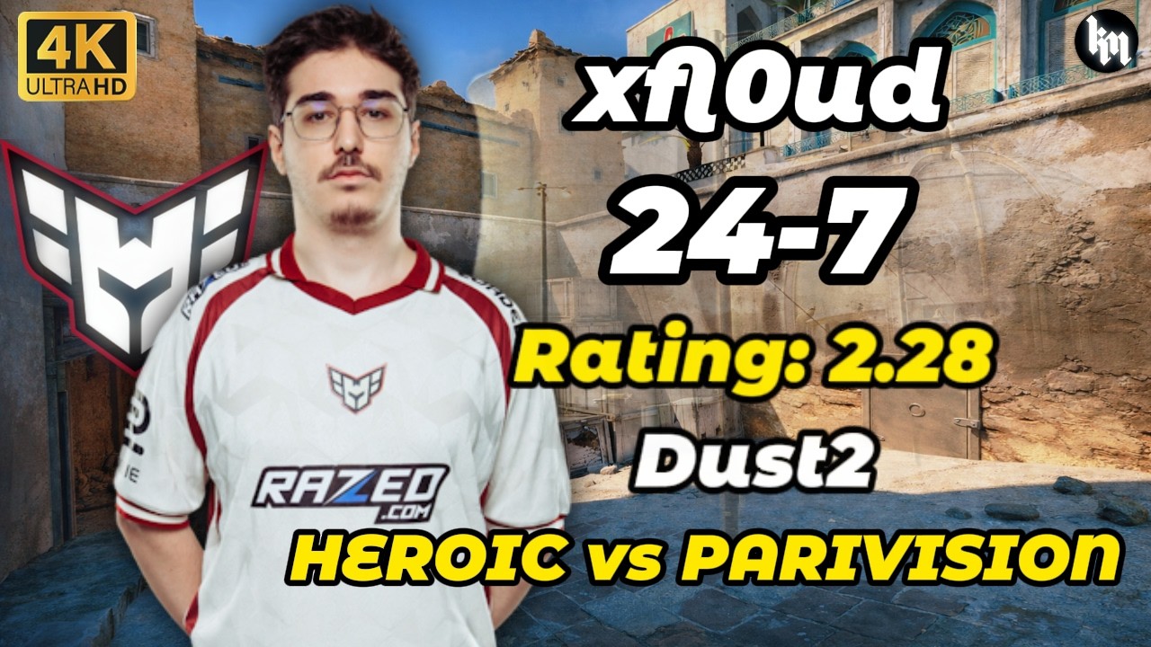 xfl0ud (24-7) Rating: 2.28 HEROIC vs PARIVISION (Dust2) ESL Pro League S23 Stage 1 #cs2 #xfl0ud