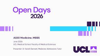 UCL Medicine MBBS Virtual Open Day - Saturday 27 June 2026