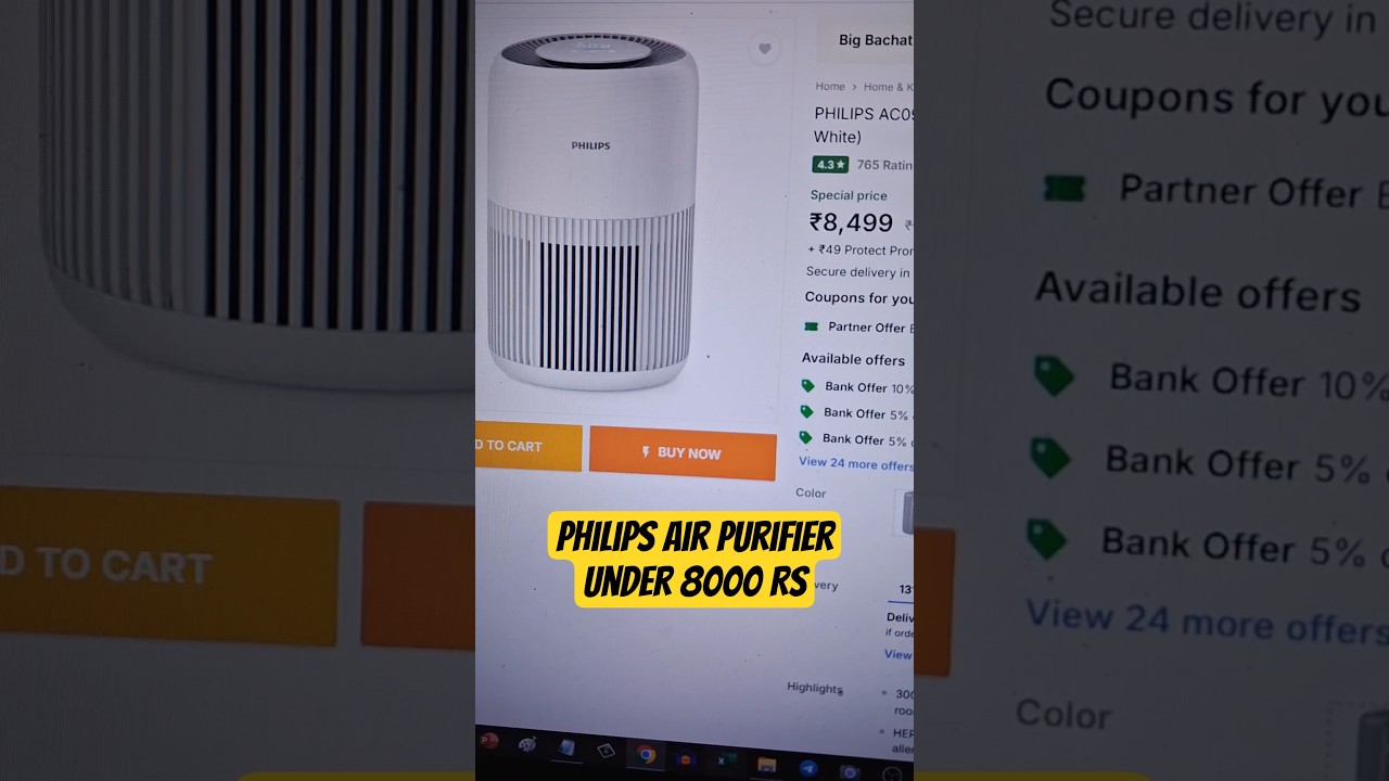 PHILIPS AC0920/60 CADR 250 m3/h, covers up to 300 sqft Portable Room Air Purifier.