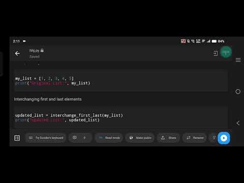 Python Program to Swap First and Last Elements in a List | Easy Coding Tutorial