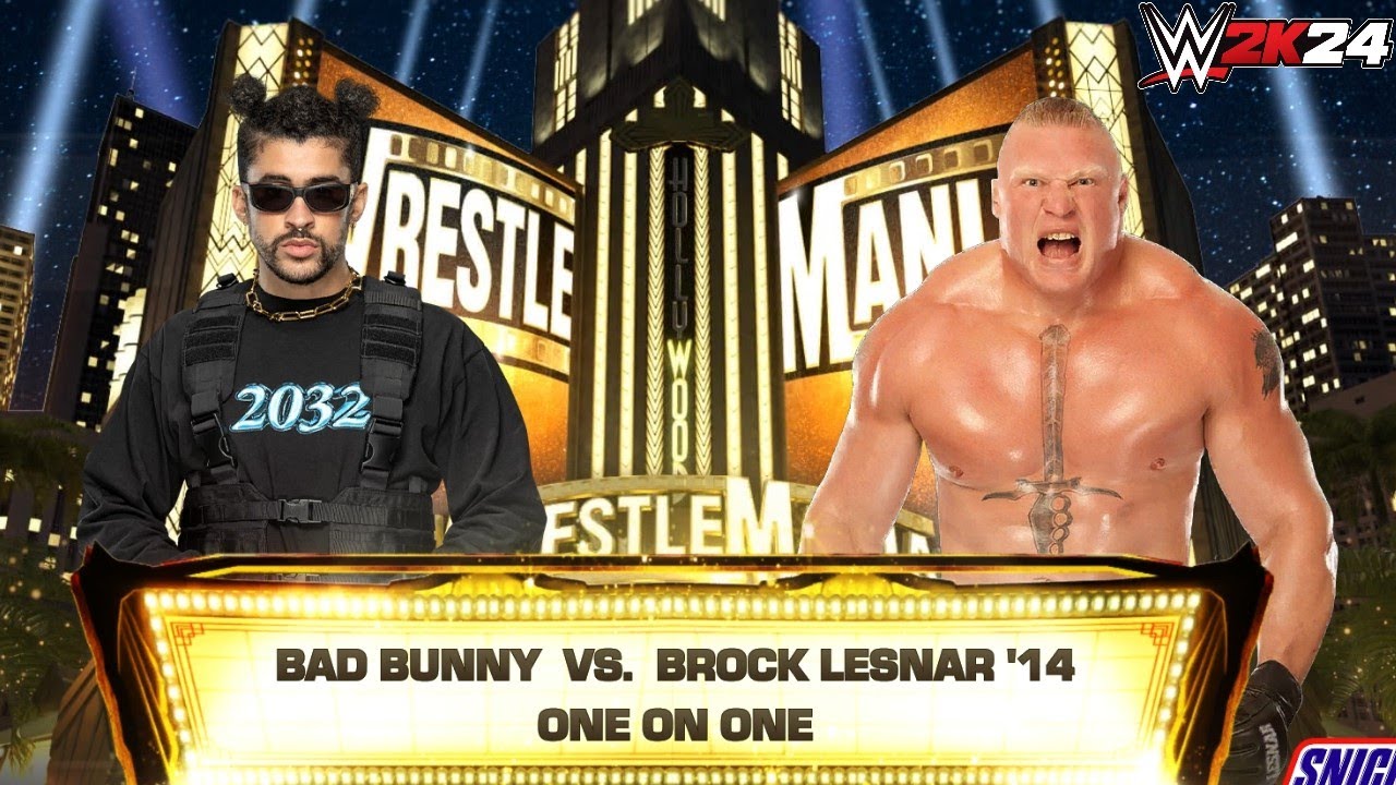 WWE 2k24 - Brock Lesnar '14 vs Bad Bunny Match: WrestleMania Goes ...