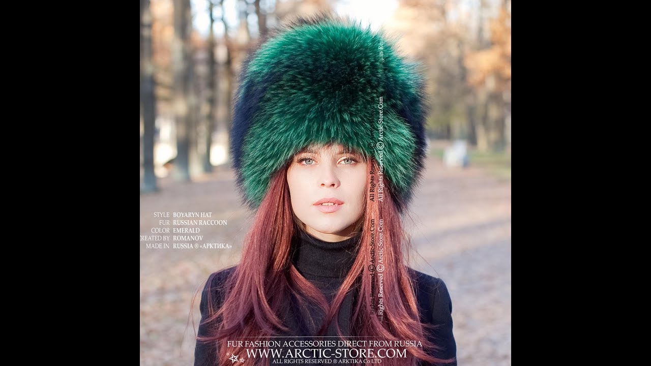 Luxury fur hat - Emerald Green Russian raccoon