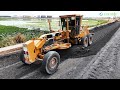 The best process grader pushing gravel activities making foundation new roads technicality grading