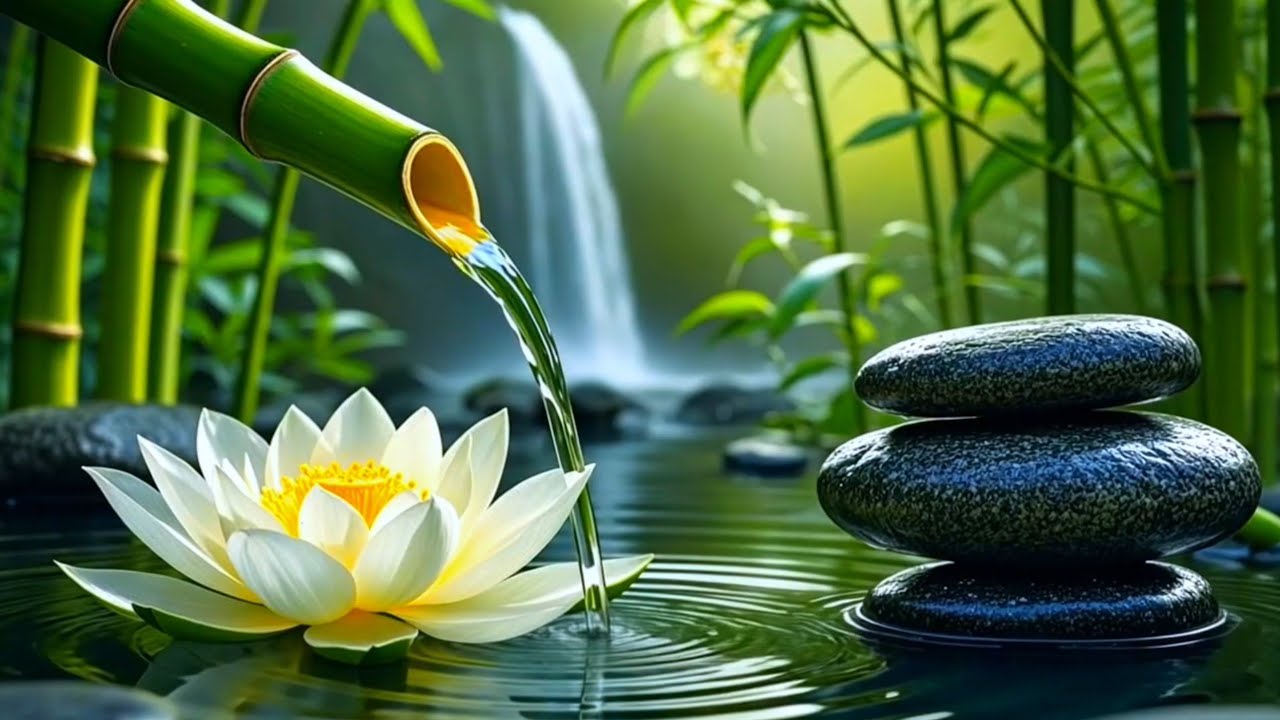 Bamboo Water Sounds + Soothing Music 😴 Insomnia Relief, Calm Anxiety and Depression, Meditation.