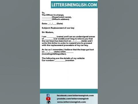 Request Letter for Replacement of Lost Car Key - Sample Replacement