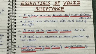 Essential of valid acceptance || acceptance || contract law|| lawful notes