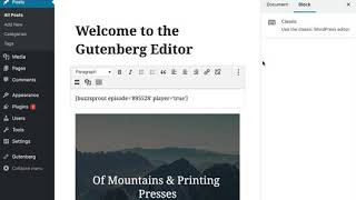How to use the Buzzsprout Plugin with the WP Gutenberg Editor