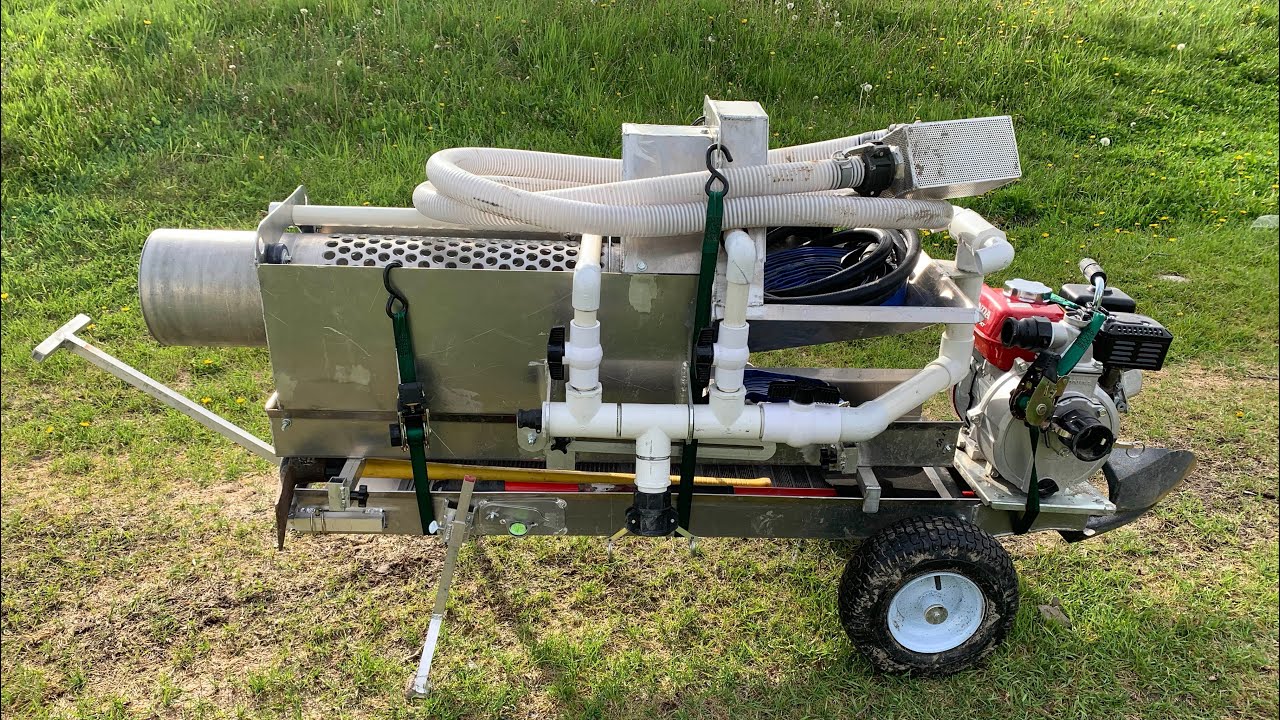 Water powered portable Trommel, no battery. 115 pounds for small scale