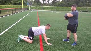 D-Line Drill #21-56: Med Ball Delivery 6&4 pt stances