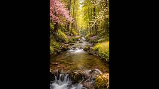 Spring Forest Stream Flowing Softly Through Quiet Nature