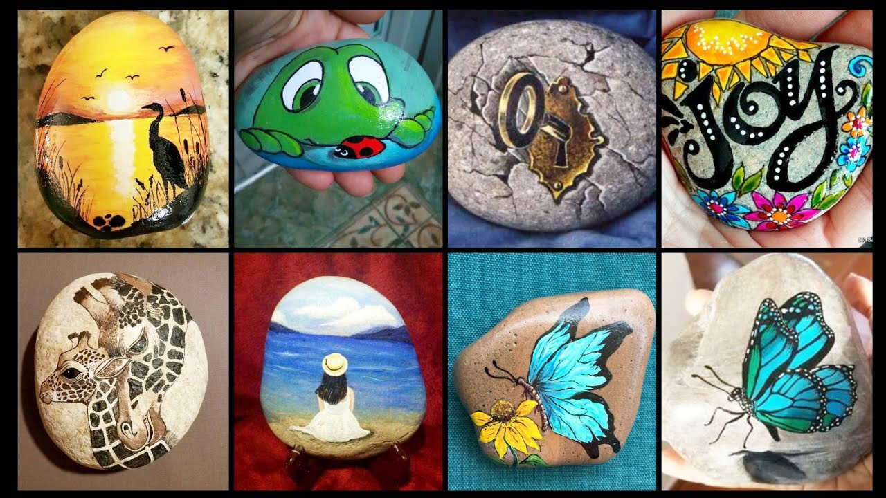 gorgeous animated diy stone pebble painting craft and art - YouTube