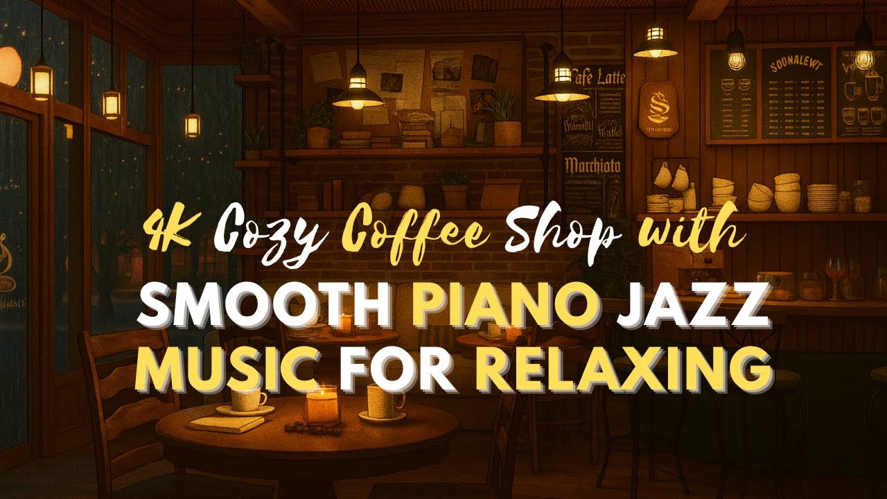 4K Cozy Coffee Shop with Smooth Piano Jazz Music for Relaxing, Studying ...