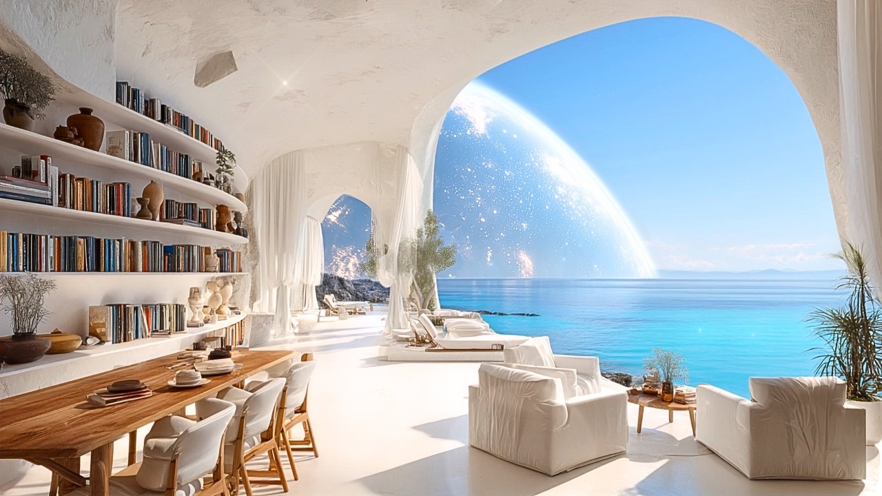 【作業用BGM】3時間 巨大惑星が見える白い書斎 ｜ 日常を忘れて深く没入する、夢の中の432Hz | 3 Hours Cosmic Sanctuary